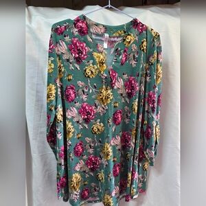 Floral Women's Top - Green, Pink, Yellow